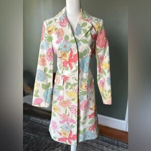Willie Smith Floral Women's Trench Coat - Cream Multicolor Size Medium